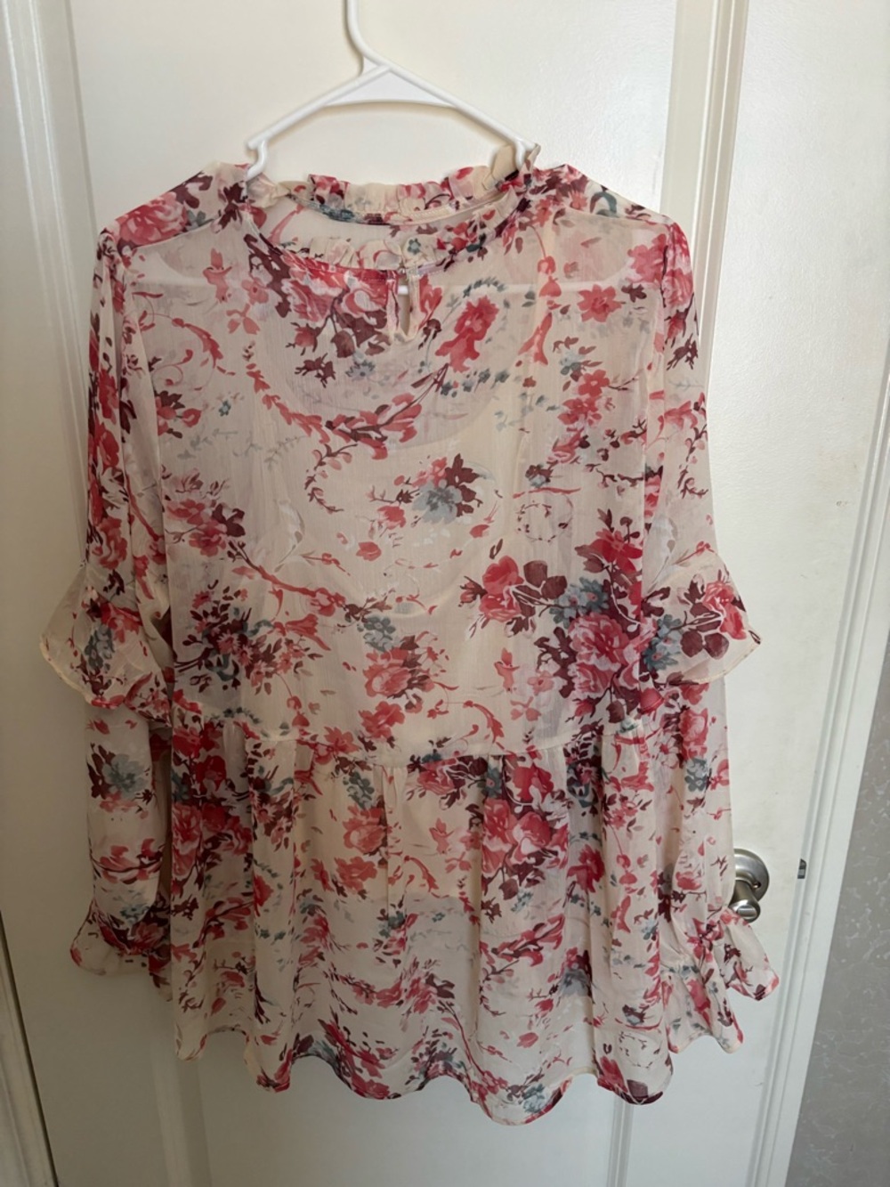 Sundance Cream Blouse with Pink Floral Print and Ruffle detail